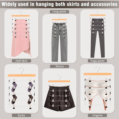 DOIOWN Skirt Hangers - Space-Saving Beechwood Design | 3-Pack Non-Slip Clips for Women’s Skirts