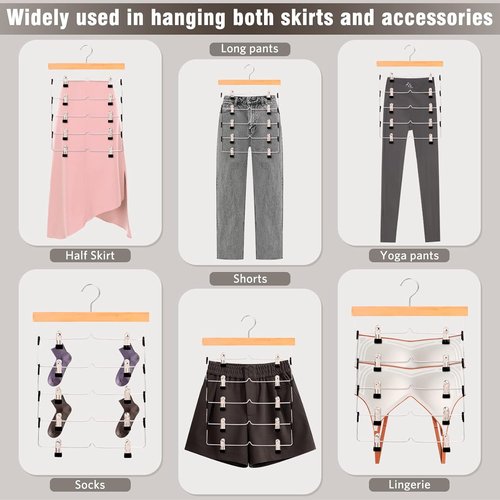 DOIOWN Skirt Hangers - Space-Saving Beechwood Clips for Women | 3-Pack 5-Tier Closet Organizer