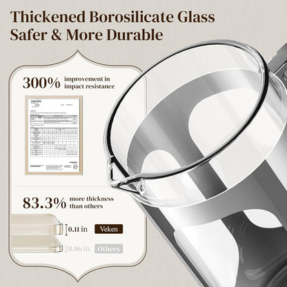 Veken French Press Coffee Maker - 34oz Heat Resistant Borosilicate Glass | Stainless Steel Brewer for Home & Travel
