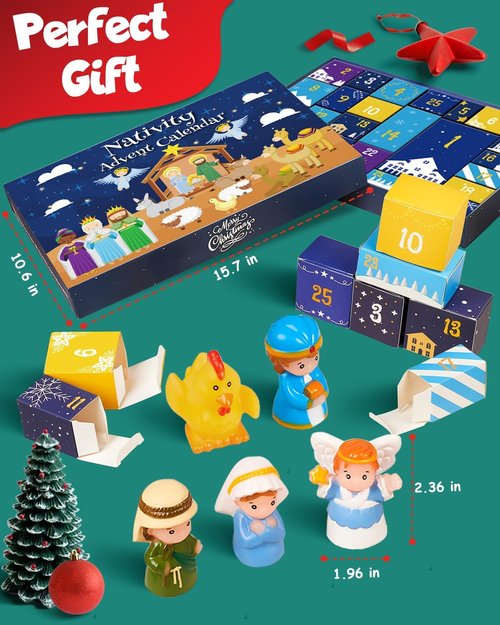 **Nativity Advent Calendar 2025 - Christmas Story Playset for Kids | 25-Piece Nativity Scene Set**