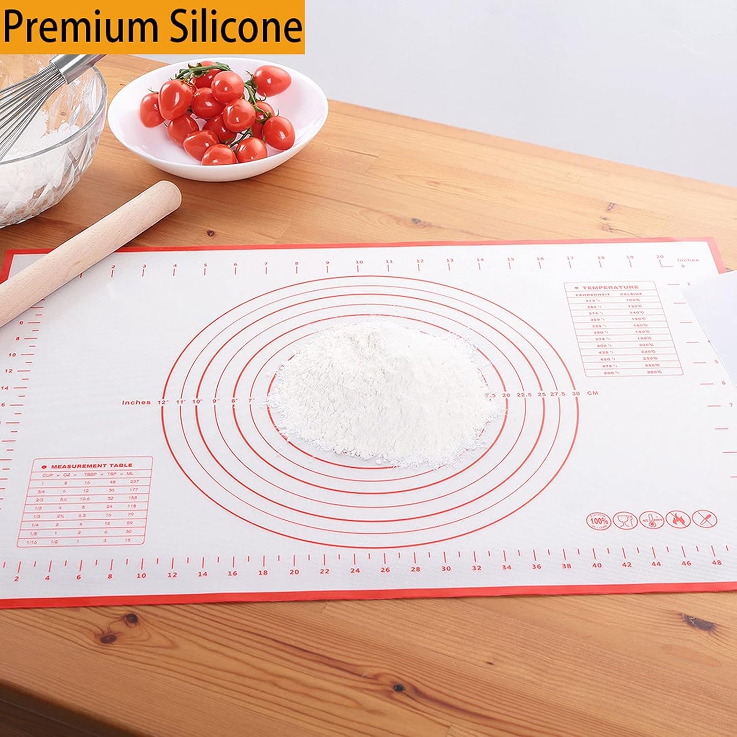 Silicone Baking Mat - Non-Stick Pastry Mat with Measurements for Easy Baking | Extra Thick Red (16" x 20")