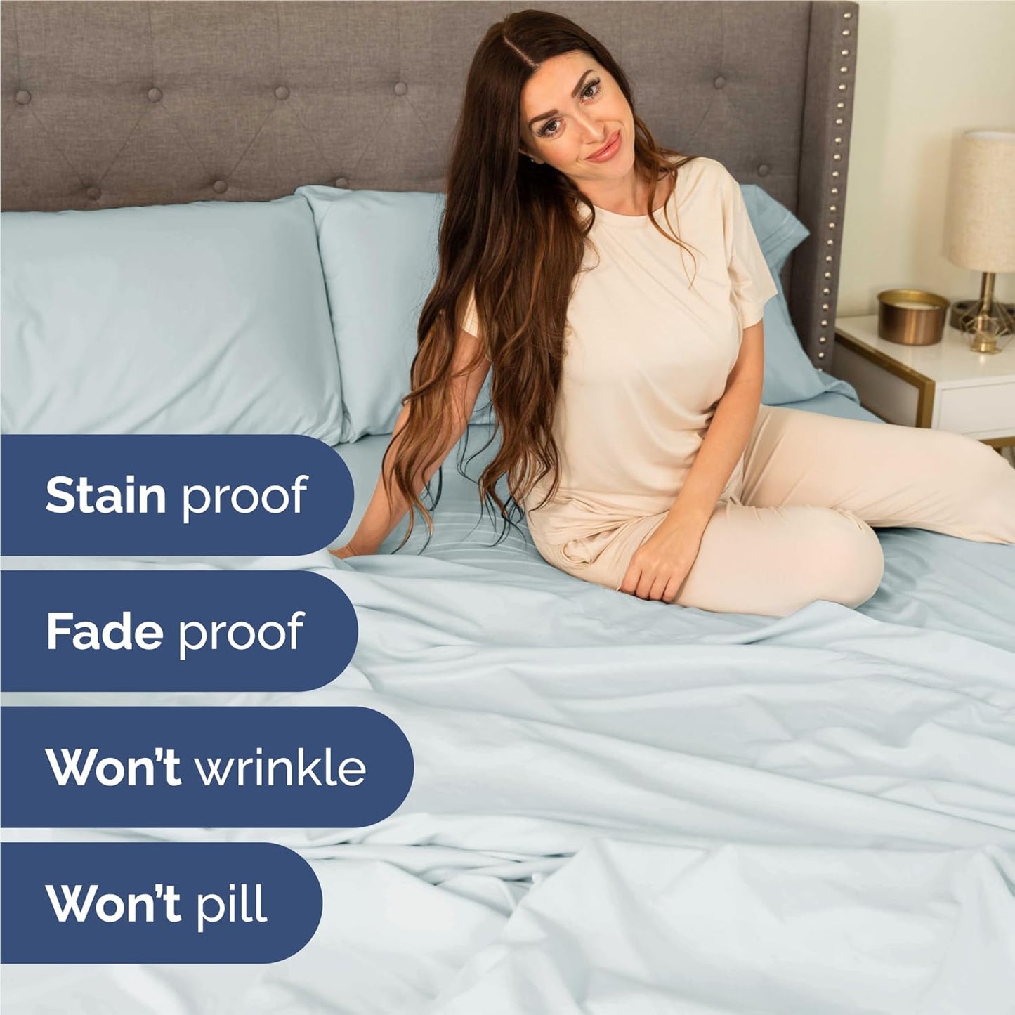 Split King Size 5-Piece Sheet Set - Comfy Cooling Bed Sheets for Luxury Sleep - Deep Pockets, Soft & Wrinkle-Free - Oeko-Tex Certified - Ice Blue