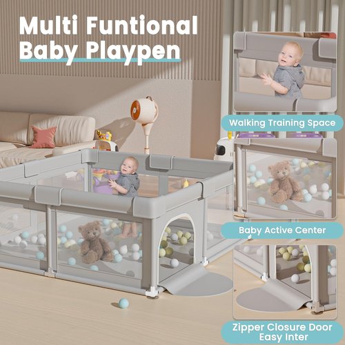 Hiaksedt Baby Playpen - 50 x 50 Inch Safe Play Area with Ocean Balls & Zipper Gates | Soft, Skin-Friendly Fabric