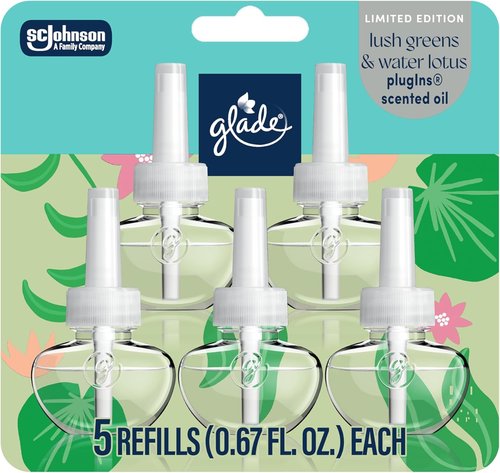 Glade PlugIns Refills Air Freshener - Lush Greens & Water Lotus | Scented Essential Oils, 0.67 Fl Oz, 5 Count