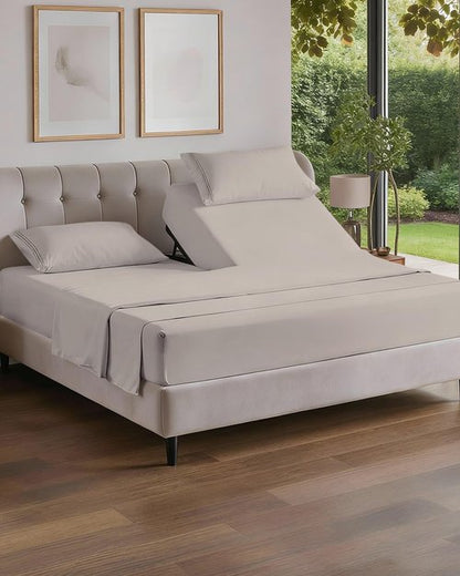 Flex Top Split Head King 4 Piece Sheet Set - Comfy Breathable & Cooling Bed Sheets Set - Hotel Luxury Bedding for Women, Men, Kids, Teens, Boys & Girls - Deep Pockets, Soft and Oeko-Tex - Light Grey