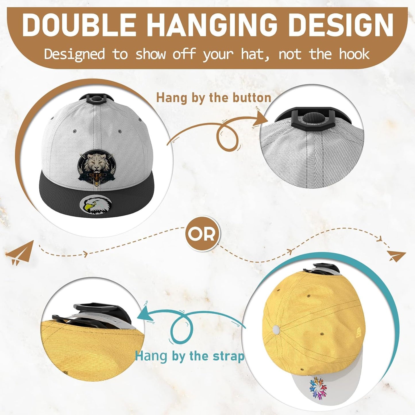 Skiennix 22 Pack Adhesive Hat Hooks - Super Strong Hat Rack for Baseball Caps | No Drilling, Black