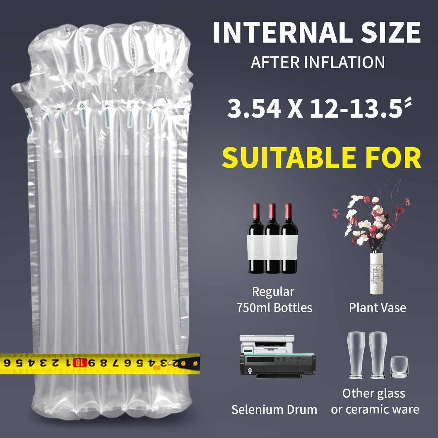 Wine Bags Bottle Protector for Travel - 10 Packs, Inflatable Air Column Bubble Cushion Wrap Wine Bottles Packaging Sleeve for Shipping Airplane Suitcase - 13 x 3.5 Inch