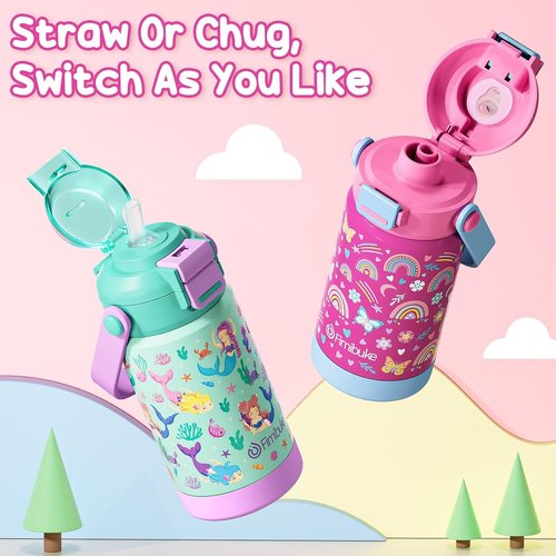 Fimibuke Kids Insulated Water Bottle - 14oz Leak-Proof 18/8 Stainless Steel Tumbler with 2-in-1 Lid | BPA-Free for Travel & School