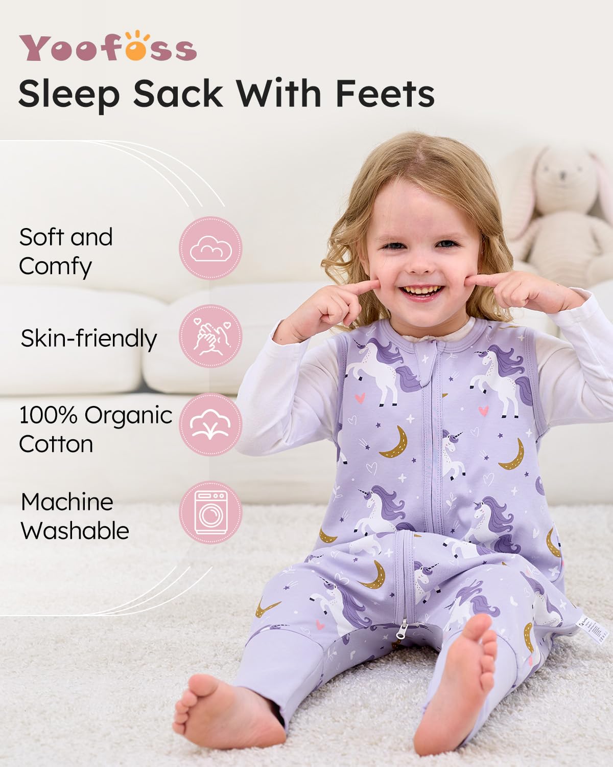 Yoofoss Toddler Sleep Sack - 100% Organic Cotton Wearable Blanket with Feet | 24-36 Months