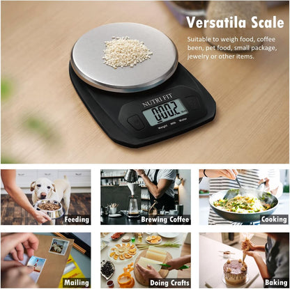 NUTRI FIT Digital Food Scale - Accurate Weight Measurement in Grams & OZ | Stainless Steel, Black Finish