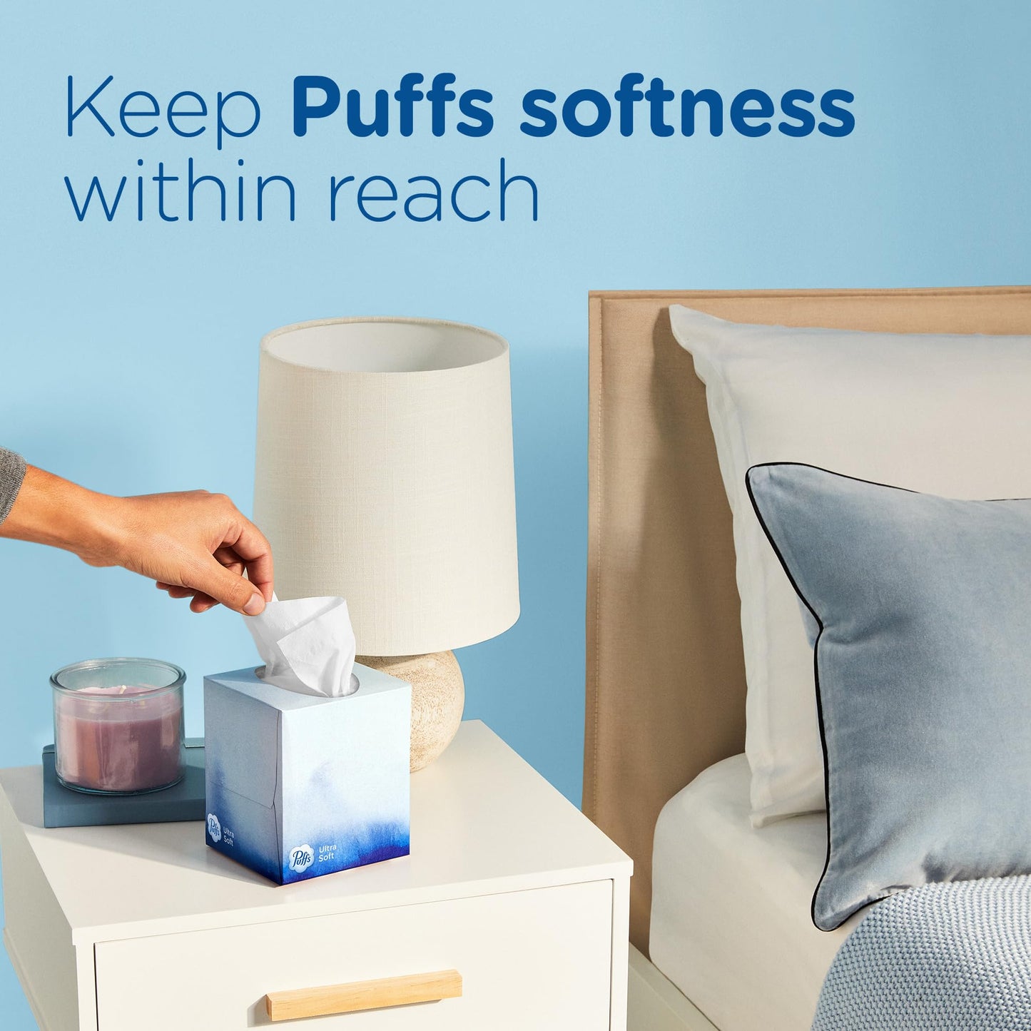 Puffs Ultra Soft Facial Tissues, 4 Family Size Boxes, 124 Facial Tissues per Box, Allergies and Colds