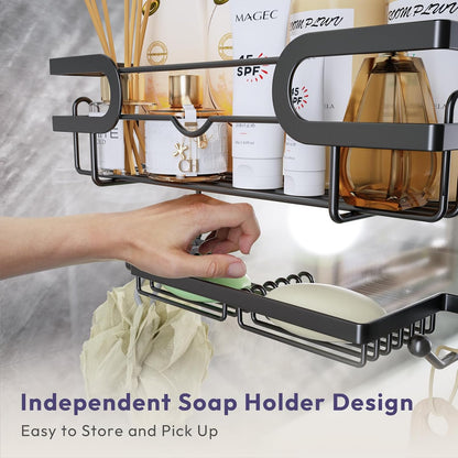 SWTYMIKI Over The Door Shower Caddy - Hanging Organizer with Double Soap Holder & 16 Hooks | Black