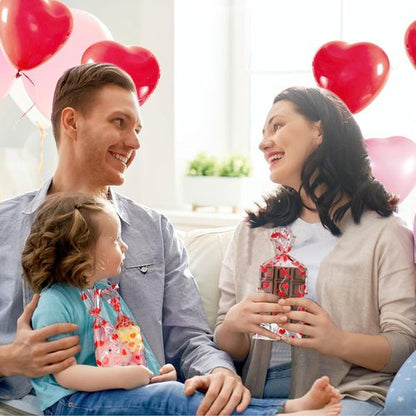 Biubee Valentine Cellophane Bags - 160 Pcs Clear Treat Bags with 4 Assorted Styles & Twist Ties | 10.6''x5''