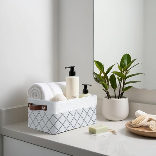 DECOMOMO Small Storage Baskets - Organize Your Closet with Stylish White Check Design | 6 Pack