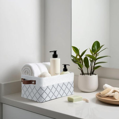 DECOMOMO Small Storage Baskets - Organize Your Closet with Stylish White Check Design | 6 Pack