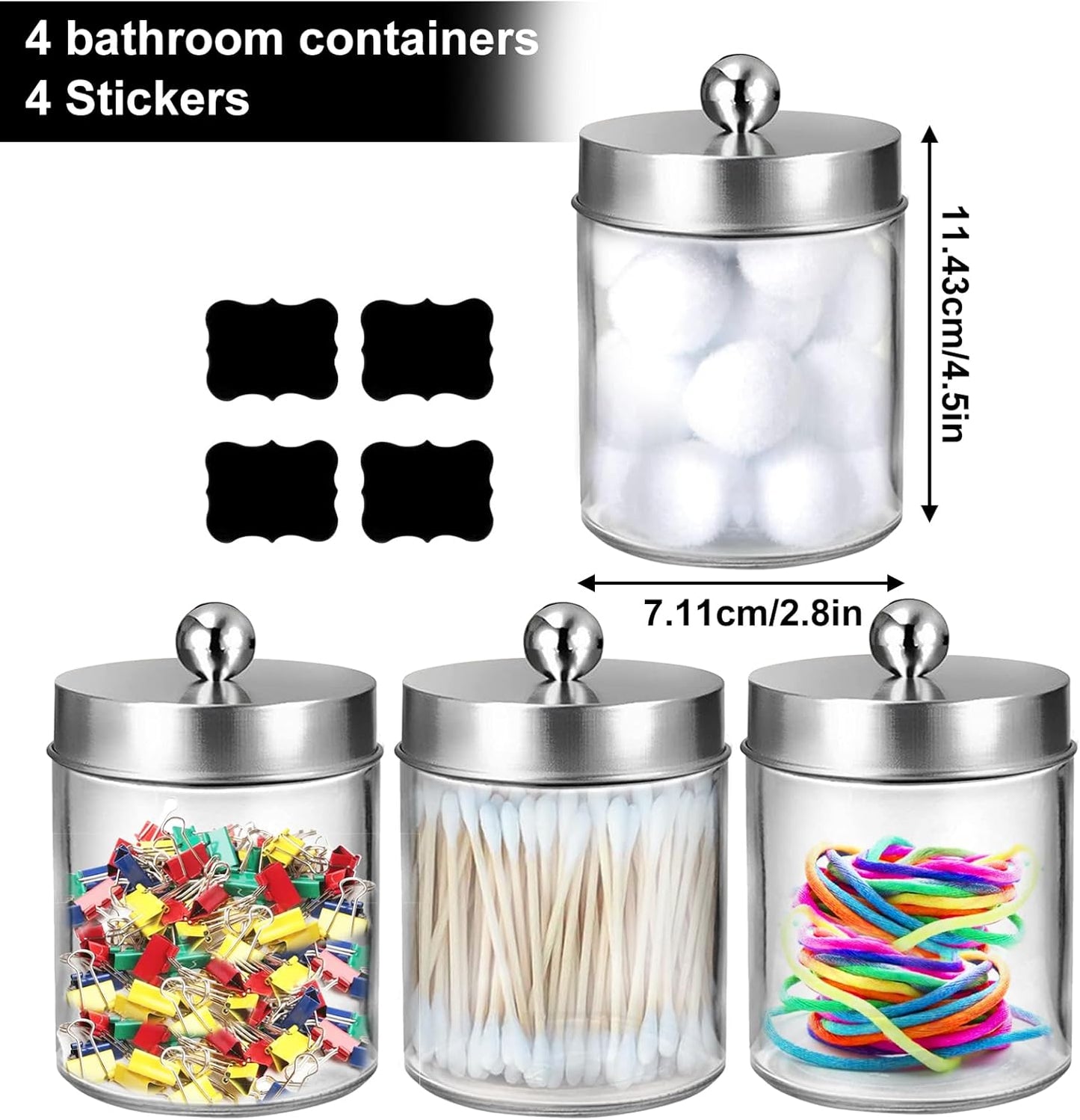 Qtip Holder Set by [Brand Name] - Clear Plastic Apothecary Jars with Lids for Cotton Swabs | 4 Pack