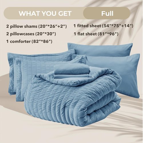 HYMOKEGE Mineral Blue Comforter Set - Luxurious 7-Piece All-Season Bedding in Full Size