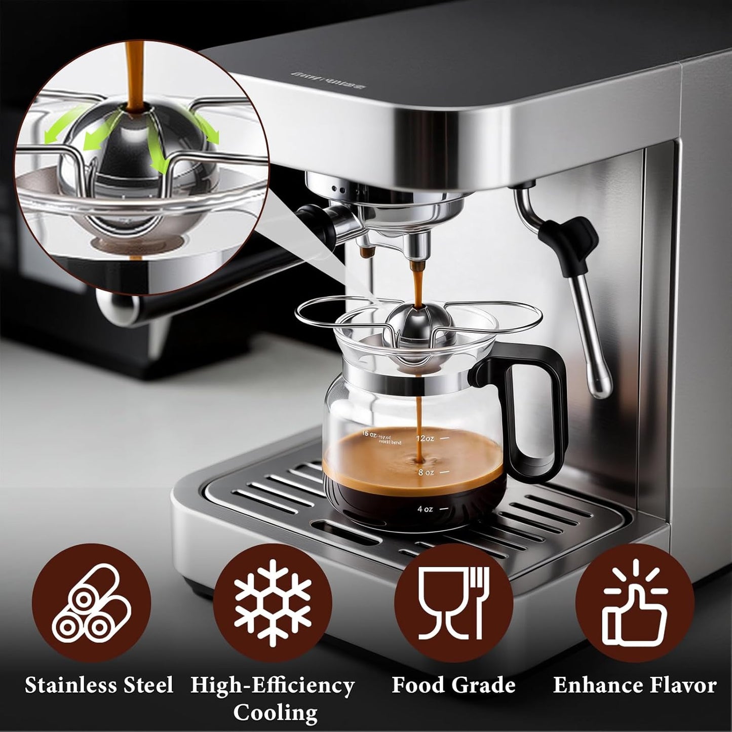 Skiennix Coffee Pot Mug - 16-Ounce Glass Mini Cup with Spill-Proof Lid & Stainless Steel Chilling Ball | Perfect Gift for Coffee Lovers