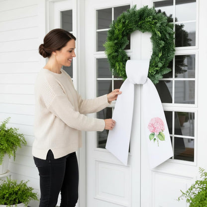 VitalCozy Pink Hydrangea Wreath - Elegant Satin Sash for Front Door Decor | Indoor & Outdoor Use