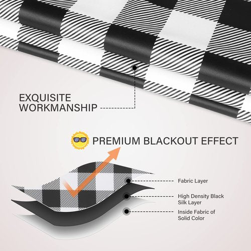 Simple Deluxe Buffalo Plaid Check Kitchen Tier Curtains, Short Small Window Gingham Curtain for Cafe, Bathroom, Kitchen Rod Pocket Curtains, Black and White, Tiers|26'' W x 24'' L X 2 Pcs