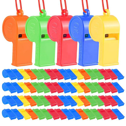 62+ Piece Bulk Plastic Whistles Set – 72 Pcs Training Sport Whistles in 5 Colors