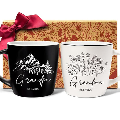 Flower-Black & White Grandparents Mug Gift for Grandma & Grandpa – 2027
