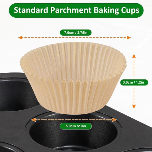 Caperci Parchment Cupcake Liners - 225pcs Standard Muffin Cups with Greaseproof, Non-Stick Design (Natural)