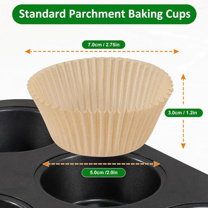Caperci Parchment Cupcake Liners - 225pcs Standard Muffin Cups with Greaseproof, Non-Stick Design (Natural)