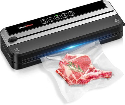 Bonsenkitchen Vacuum Sealer Machine - Multifunctional Food Sealer with Built-in Cutter | Silver-Black, 5 Pre-Cut Bags