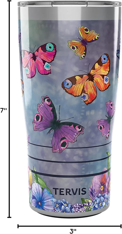 Tervis Traveler Insulated Tumbler - Butterfly Garden Design | Keeps Drinks Hot & Cold, 20oz Stainless Steel