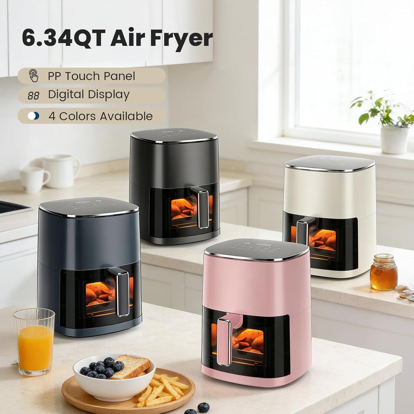 Sweetcrispy 6QT Air Fryer - 12-in-1 Square Air Fryer Oven with Window & Easy-Clean Basket, 400°F Rapid Air Technology
