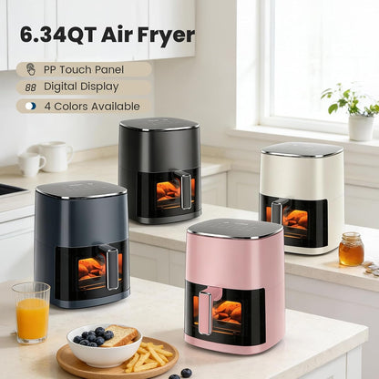 Sweetcrispy 6QT Air Fryer - 12-in-1 Square Air Fryer Oven with Window & Easy-Clean Basket, 400°F Rapid Air Technology