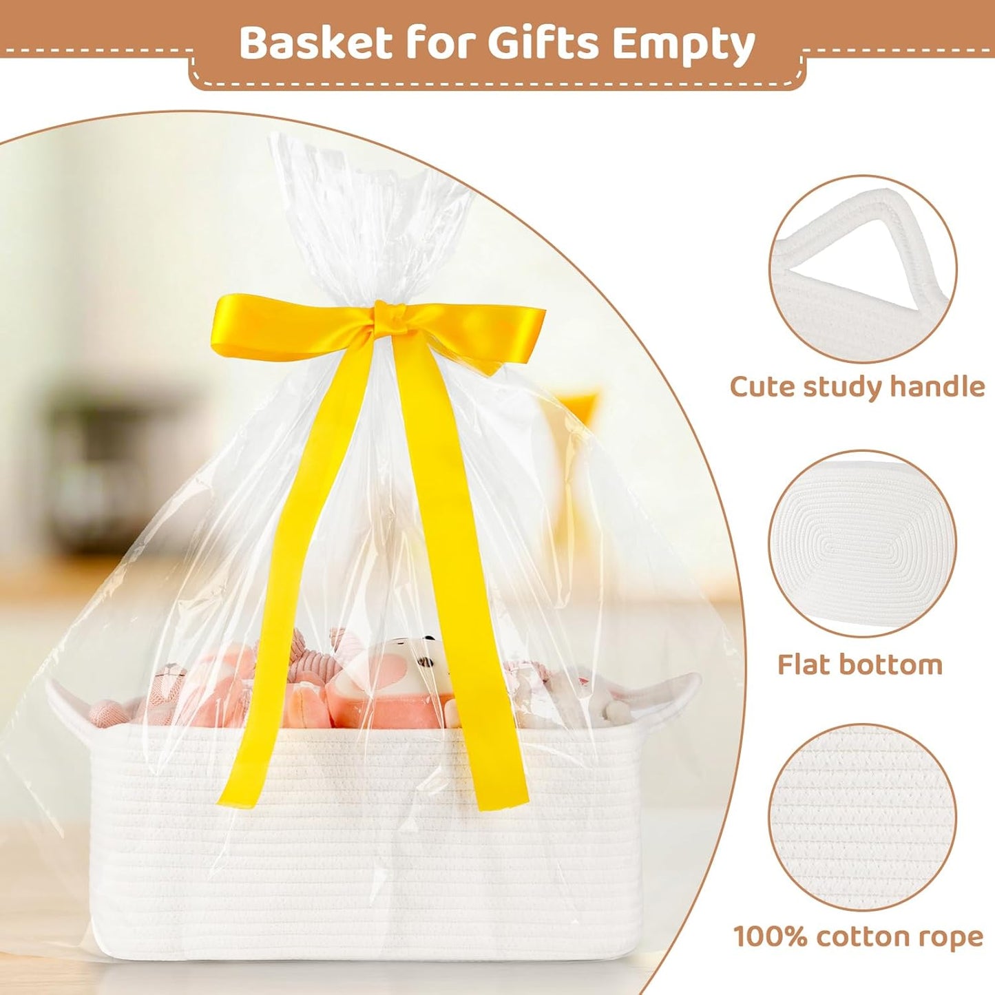 OIASKET Large Woven Gift Basket for Baby Showers - 16.5" L x 12.6" W x 7" H | Cute Storage with Handles