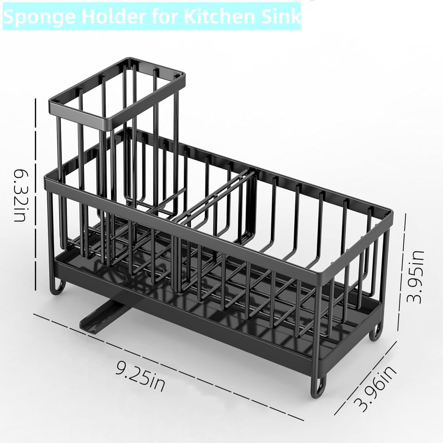 Skiennix Kitchen Sink Sponge Holder - Auto Draining Caddy with Brush Organizer | Stainless Steel Design