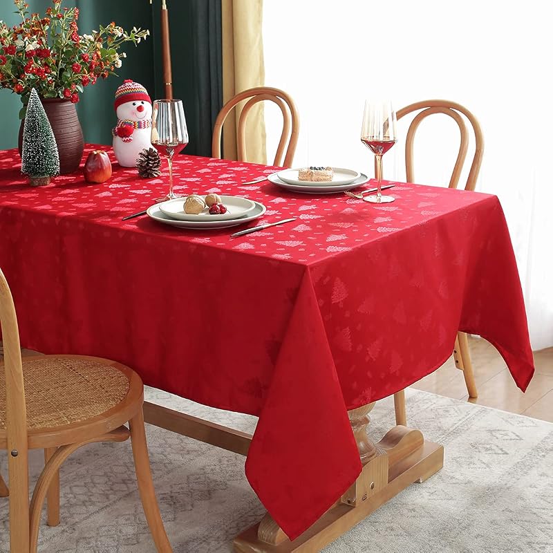 SASTYBALE Christmas Tablecloth 60 x 120 Rectangular - Red Xmas Tree Pattern