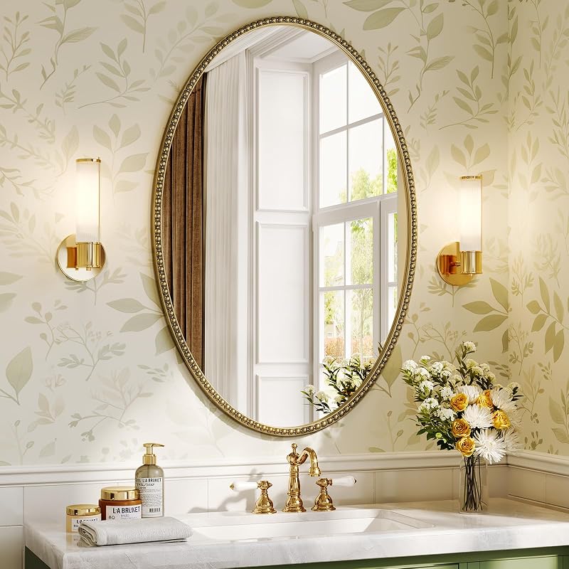 Oval Gold Beaded Mirror 36x24 Vintage Wall Mirror - Variation: Retro Gold 36L x 24W