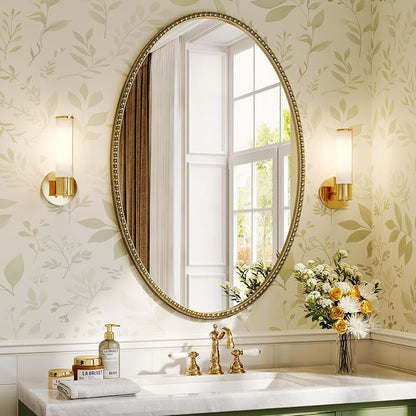 Oval Gold Beaded Mirror 36x24 Vintage Wall Mirror - Variation: Retro Gold 36L x 24W