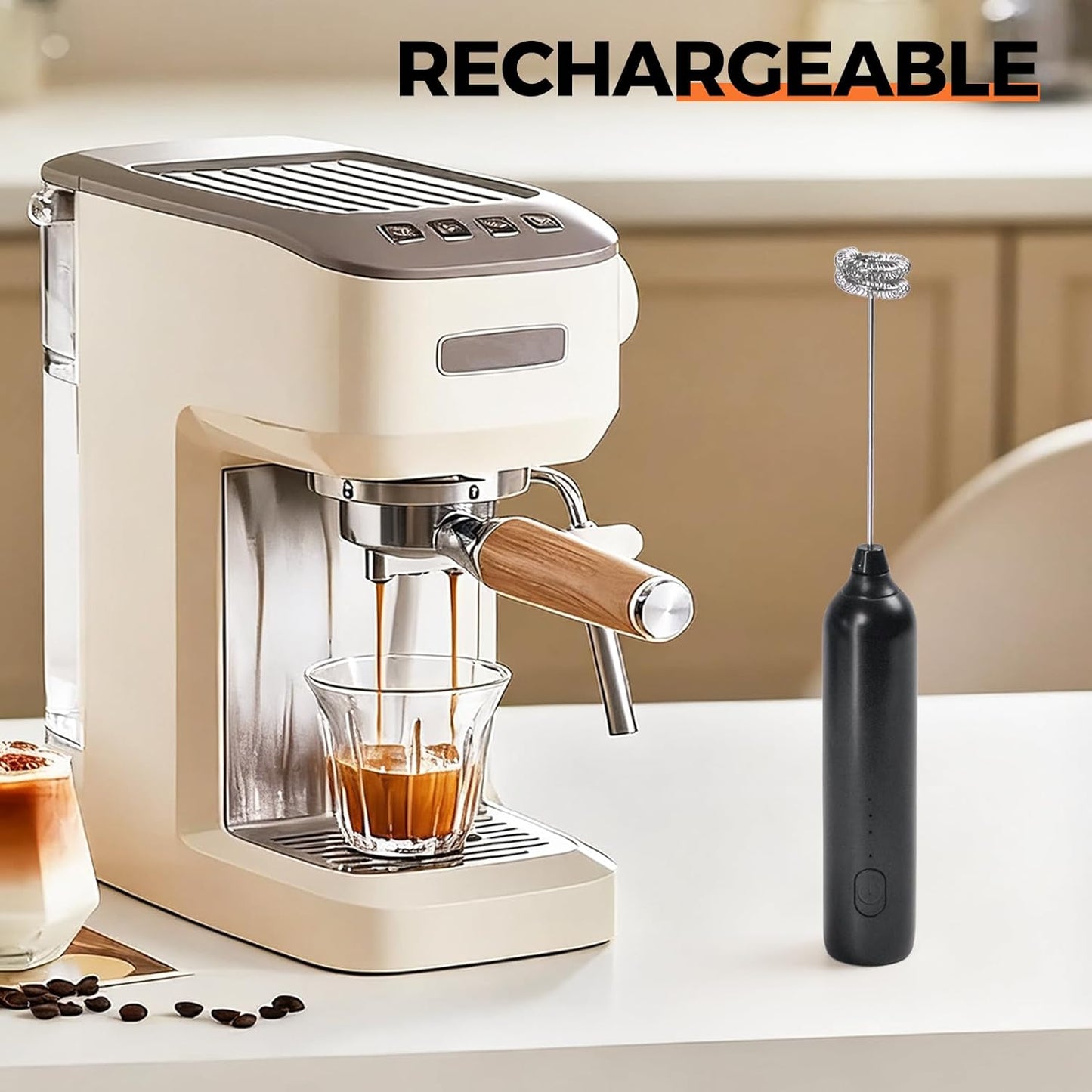 Skiennix Milk Frother - Rechargeable Handheld Electric Whisk for Coffee & Matcha | 3 Speed Foam Maker (Black)