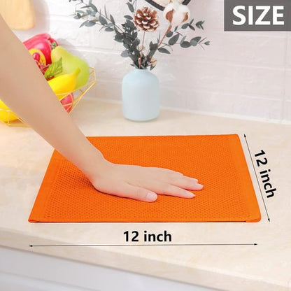 Homaxy Kitchen Dish Cloths - 100% Cotton Waffle Weave, Ultra Soft & Absorbent, 12x12 Inches, 6-Pack | Orange