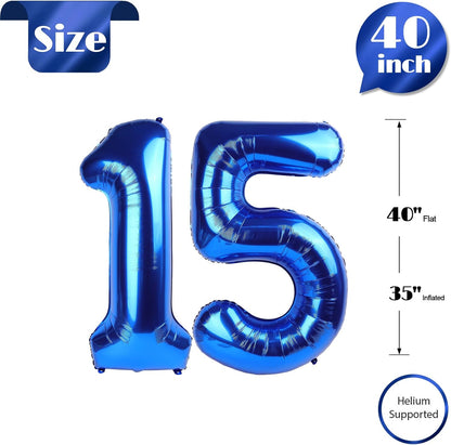 Number 15 Balloon by [Brand Name] - 40 Inch Navy Blue Birthday Decoration for 15th Party