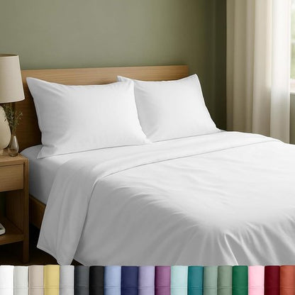 California Design Den King Size Sheets Set - 100% Natural Cotton, Soft Sateen Weave, Deep Pockets (White)