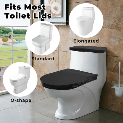 Skiennix Toilet Lid Cover Set - Soft Black Elastic Bottom Replacement for Universal Bathroom Decor