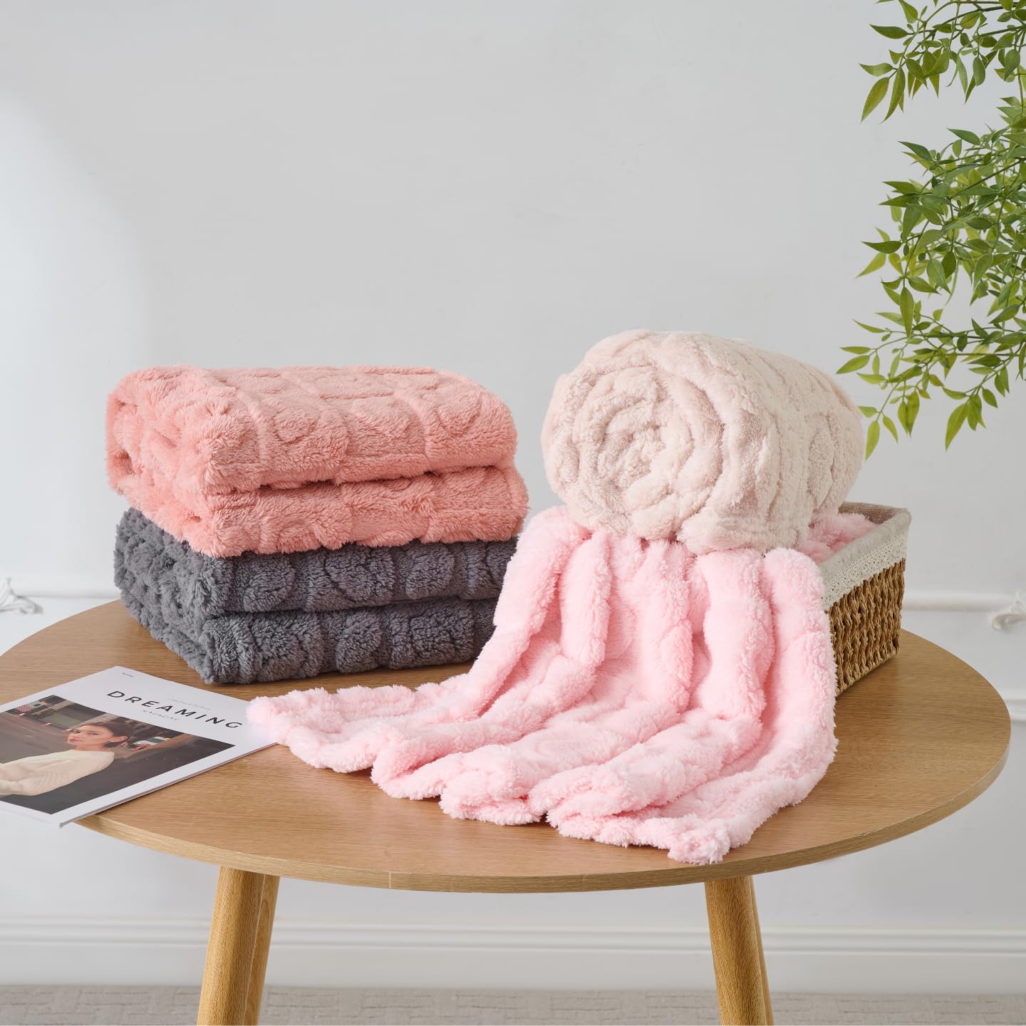 Skiennix Cozy Fleece Baby Blankets - 4 Pcs Heart Checkered Crib Blankets for Girls | 30x40 Light Pink & Grey