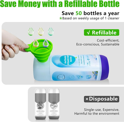 PowerMop Refillable Bottle - 26 FL OZ Leak-Proof HDPE Container with 5 Silicone Gaskets & Funnel