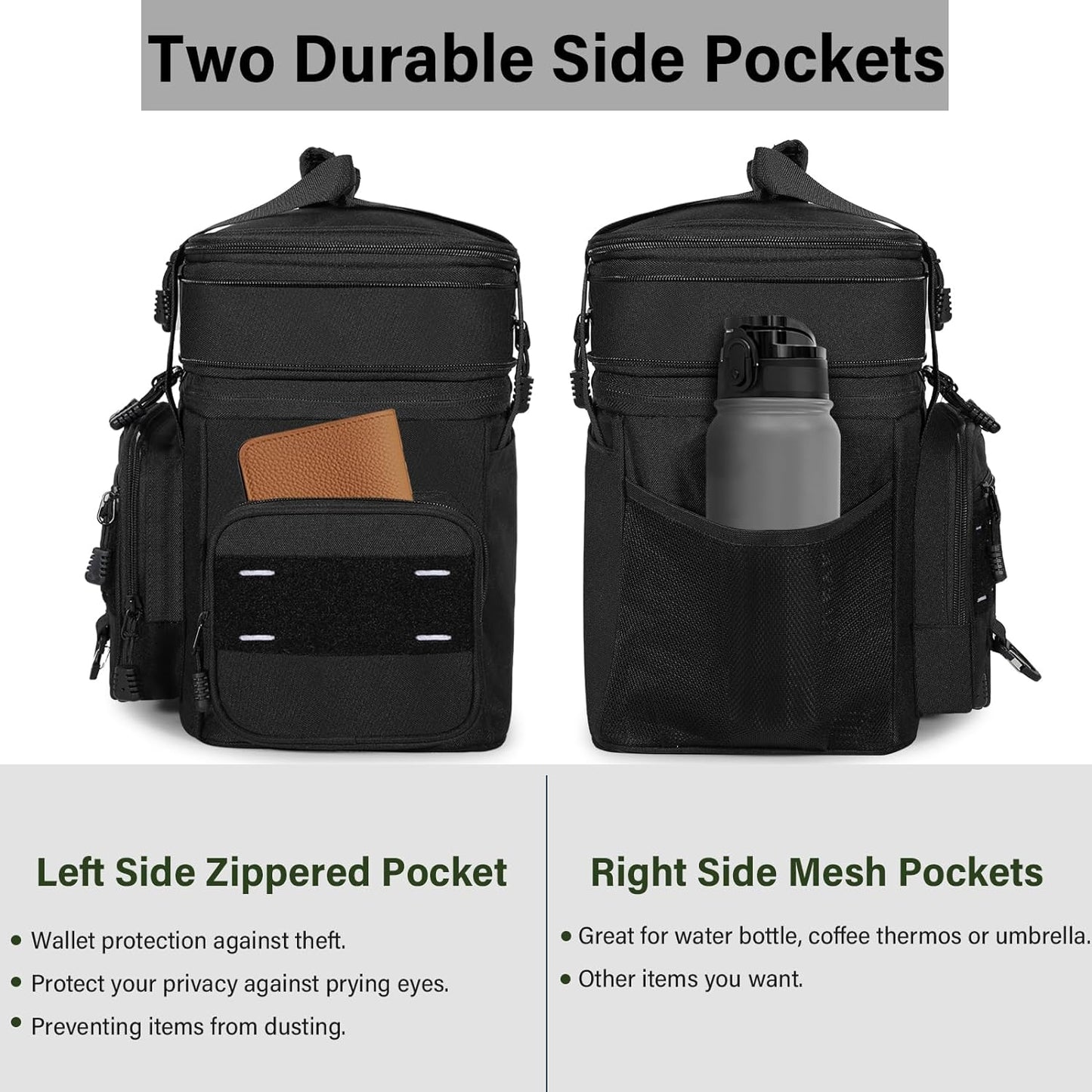 TENKIST Tactical Lunch Box - Large Insulated Cooler Bag | Heavy-Duty Leakproof Design, 16L, Black