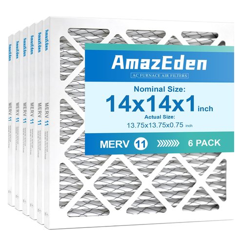AmazEden 14x14x1 Air Filter MERV 11 (6-Pack) MPR 1000 FPR 7 AC HVAC Furnace Filters Pleated Dust Defense Replacement for Home (Actual Size: 13.75x13.75x0.75 Inches)