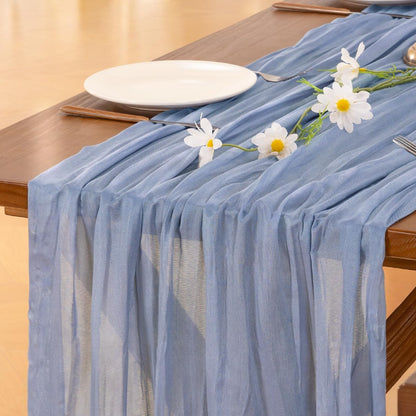 Socomi Cheesecloth Table Runner - Dusty Blue Boho Rustic Design | 120 Inch for Weddings & Events