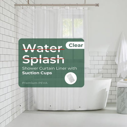 HARBOREST Clear Shower Curtain Liner with Side Suction Cups, Premium PEVA Plastic Shower Liner with 3 Magnets, Waterproof Bathroom Curtain, 72 x 72, Clear