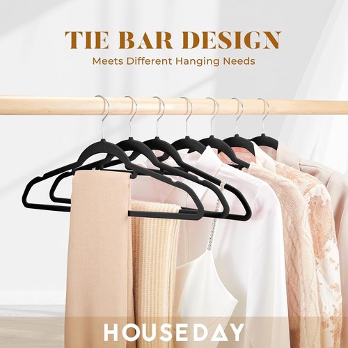 HOUSE DAY Velvet Hangers - 60 Pack Non-Slip Premium Slim Clothes Hangers | 360° Swivel Hook in Elegant Black