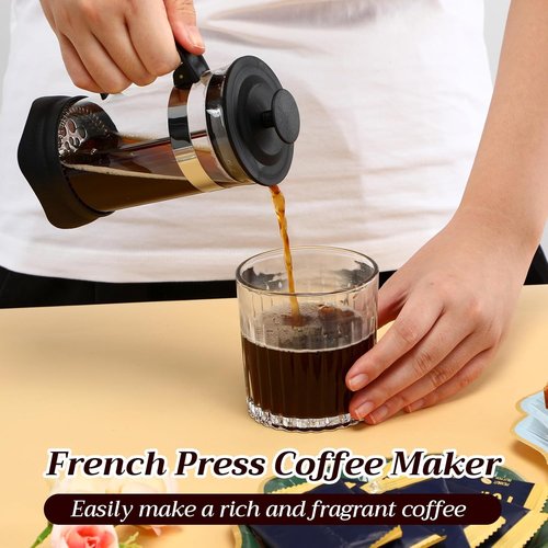 LemonRoad French Press Coffee Maker - Heat Resistant Borosilicate Glass | 4 Pack, 12oz for Travel & Camping